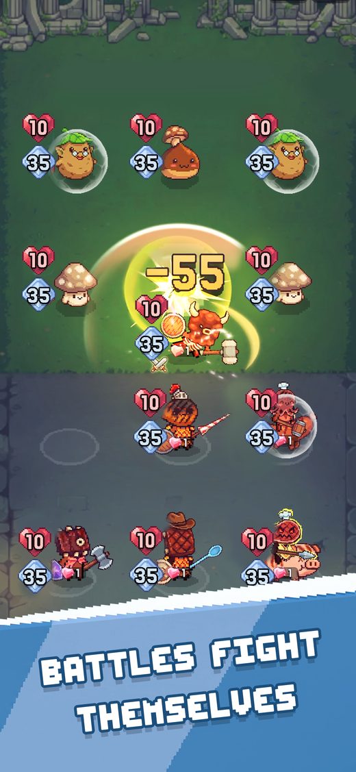 A battle resolving on its own, one board against another. Caption: battles fight themselves.
